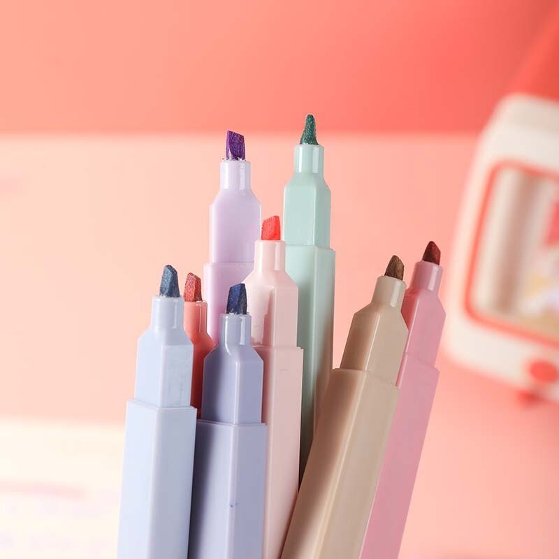 12 bucăți/set pixuri pentru evidențiere cu vârf dublu Markere manga Kawaii Midliner Pastel Gel Set Papetarie Jurnal Rechizite de birou școlare