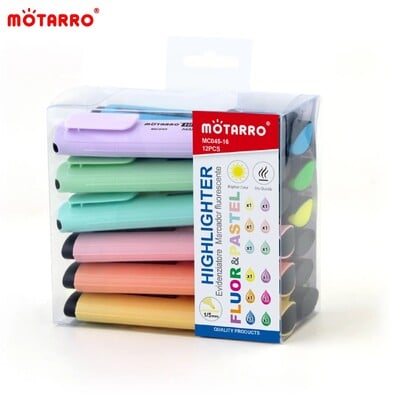 MOTARRO 12 tk PVC karbi markerid fluorestseeruvad värvid Pisike esiletõstja pliiatsi peitliots Armas Kawaii kujundus grafiti joonistuste kirjutamiseks