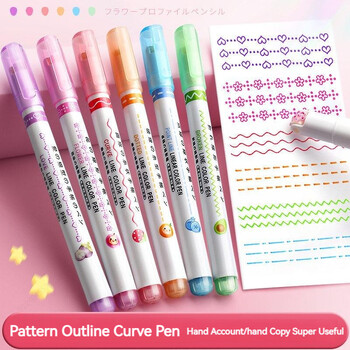 6 τμχ/Σετ Flower Line Shape Highlighter Στυλό Roller Tip Curve Liner Marker Kawaii Korean Stationery School Προμήθειες γραφείου Δώρα