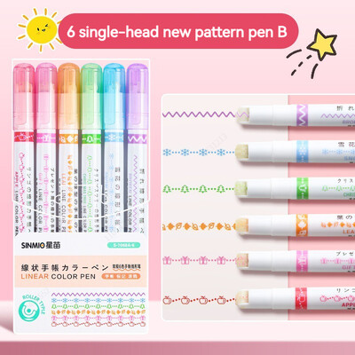6 tk/komplekti lillejoone kuju esiletõstja pliiatsi rulli otsa kõverjooneline marker Kawaii Korea kirjatarbed Kooli kontoritarbed Kingitused