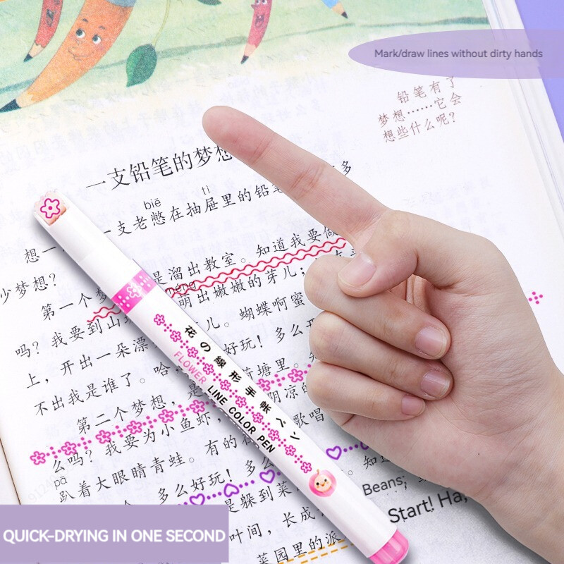 6 tk/komplekti lillejoone kuju esiletõstja pliiatsi rulli otsa kõverjooneline marker Kawaii Korea kirjatarbed Kooli kontoritarbed Kingitused