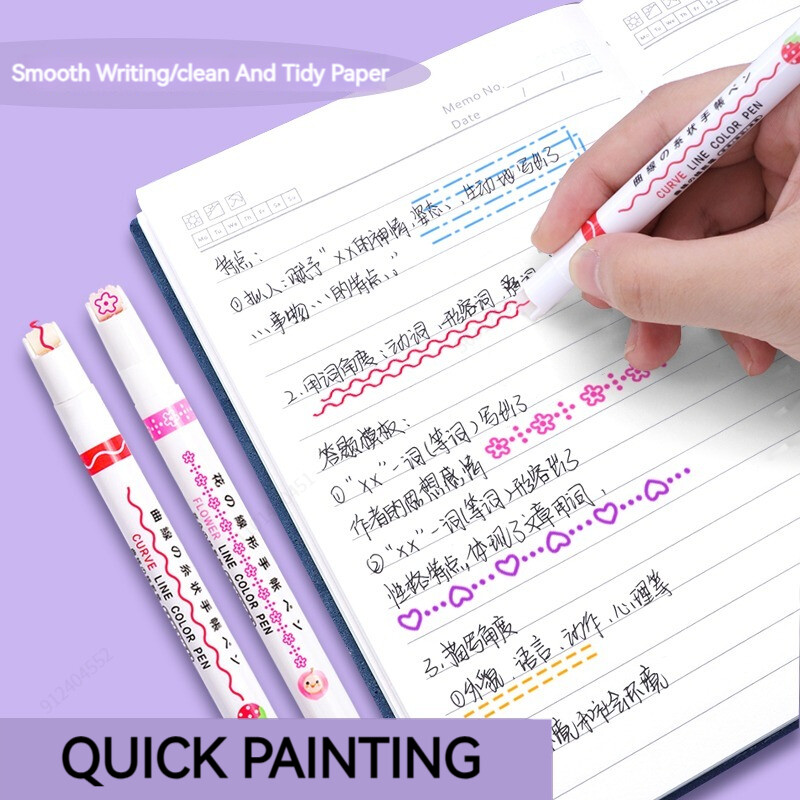 6 tk/komplekti lillejoone kuju esiletõstja pliiatsi rulli otsa kõverjooneline marker Kawaii Korea kirjatarbed Kooli kontoritarbed Kingitused