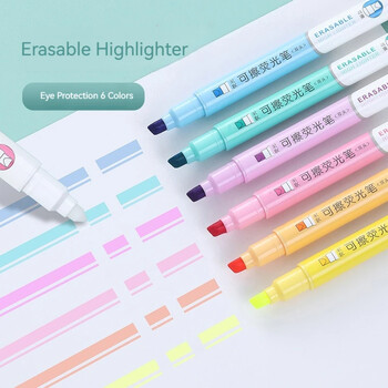 6 τεμ. Erasable highlighters Παστέλ μαρκαδόροι Dual tip Fluorescent pen for art Drawling Doodling Marking School Ιαπωνικά χαρτικά