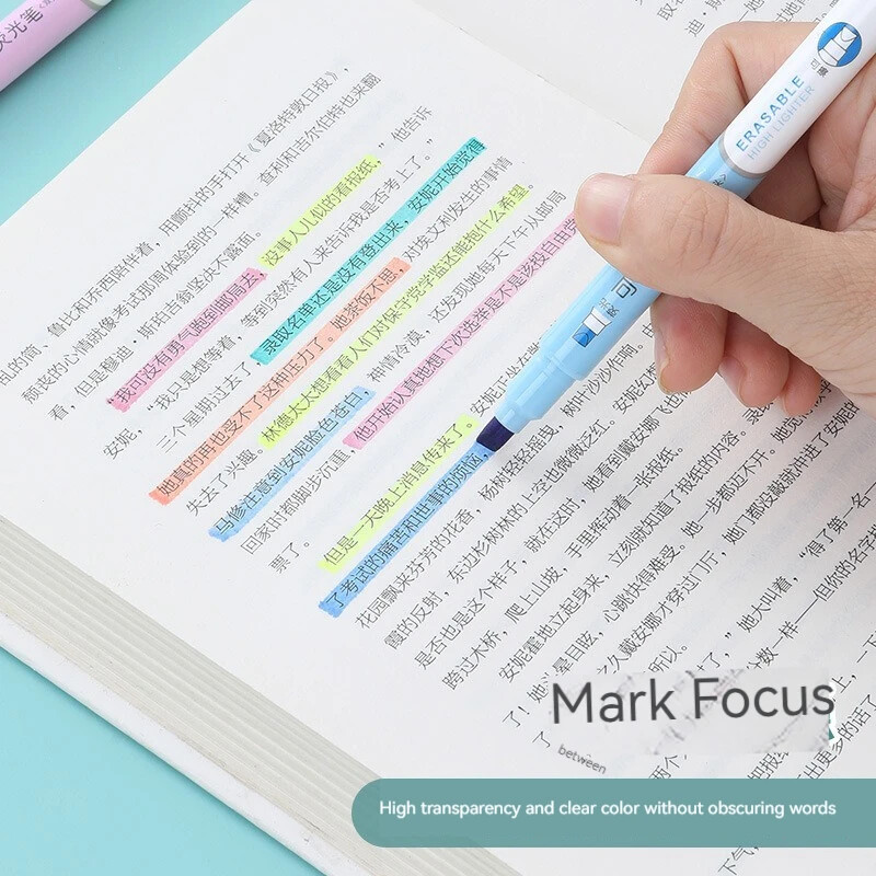 6 bucăți de evidențiere ștergebile Markere pastel cu vârf dublu stilou fluorescent pentru desen de artă, mâzgăli, marcare, papetărie școală japoneză