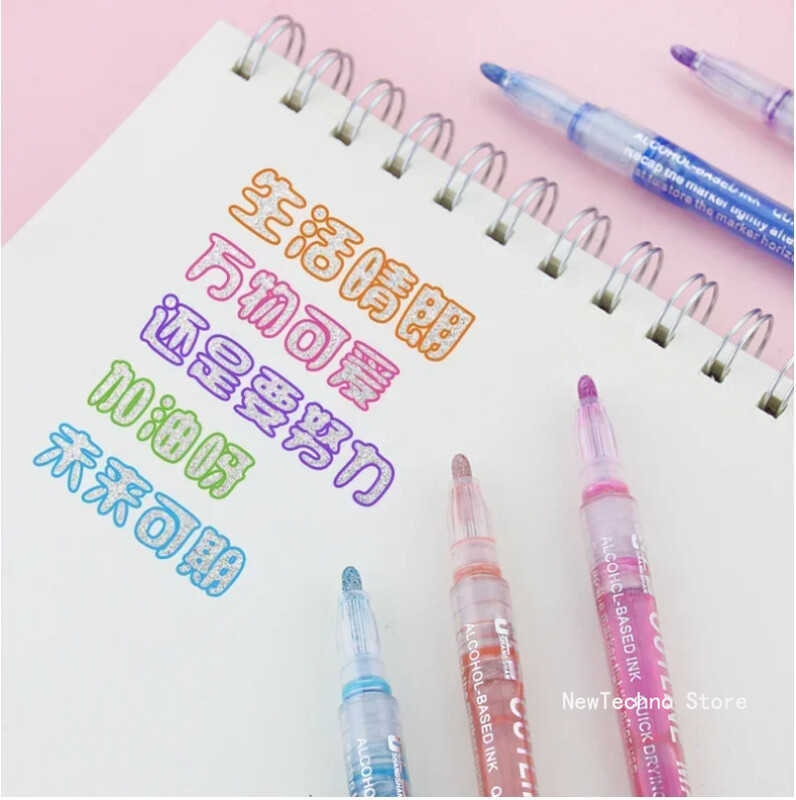 Kahe joonega piirjoonega kunstipliiatsi markerpliiats õpilastele DIY grafiti esiletõstja väljalõigete album Bullet Diary plakat Kaardi joonistus