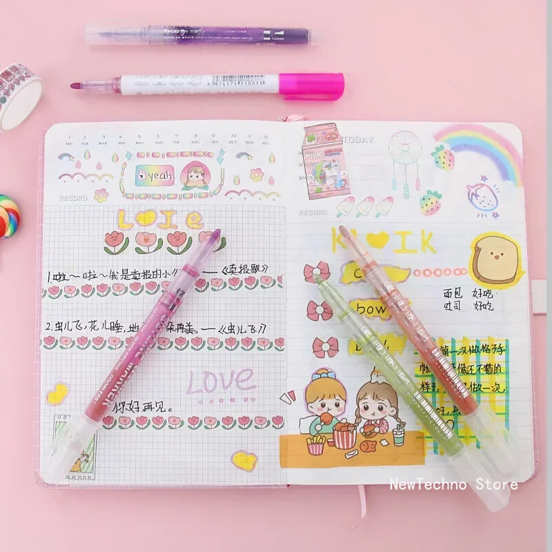 Kahe joonega piirjoonega kunstipliiatsi markerpliiats õpilastele DIY grafiti esiletõstja väljalõigete album Bullet Diary plakat Kaardi joonistus