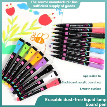 8Χρώμα Liquid Chalk Erasable Highlighter Fluorescent Marker Pen for Whiteboard Graffiti Διαφήμιση LED Μαυροπίνακας Λευκός 1-2mm