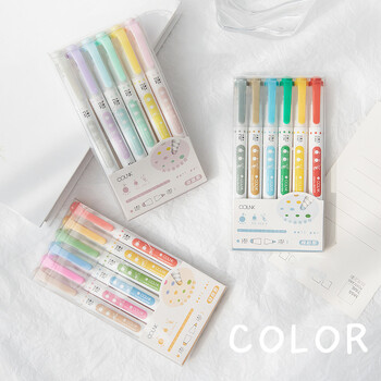 6 τμχ Color Dots Σετ στυλό Highlighter Dual Side Fine Liner & Spot Marker Stance για Σχέδιο Ζωγραφική Σχολικά Είδη γραφείου A6279