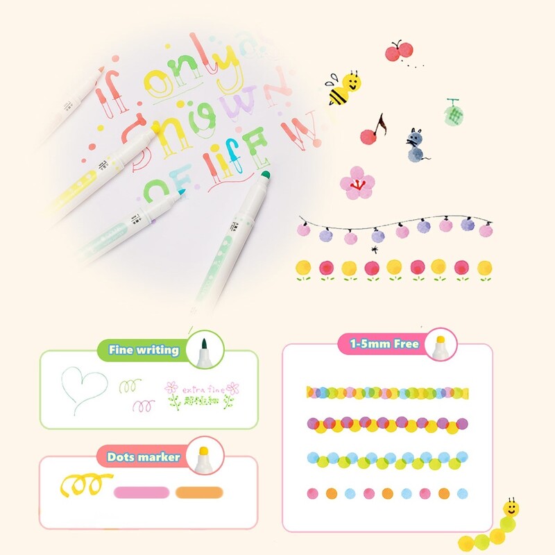 6 tk värviliste punktide esiletõstmise pliiatsikomplekt, kahepoolne peenvooderdus ja täppmarkerid joonistamiseks maalimiseks Kontoritarbed A6279