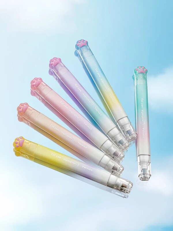 Twingo 6 buc/cutie Evidențiator cu labe de pisică cu două capete și două culori Gradient Ins Manual de valoare înaltă Marker Pen Rechizite pentru studenți