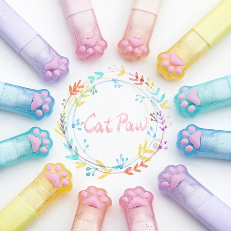 Twingo 6 buc/cutie Evidențiator cu labe de pisică cu două capete și două culori Gradient Ins Manual de valoare înaltă Marker Pen Rechizite pentru studenți