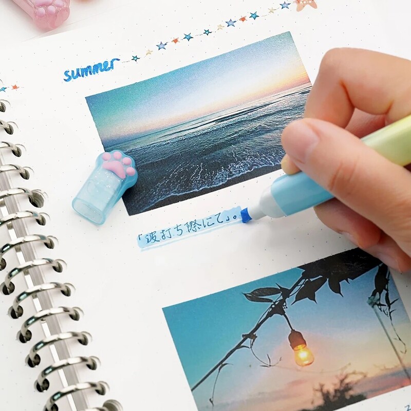 Twingo 6 buc/cutie Evidențiator cu labe de pisică cu două capete și două culori Gradient Ins Manual de valoare înaltă Marker Pen Rechizite pentru studenți