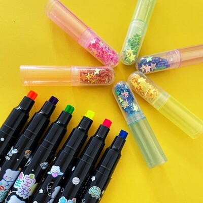 6Pcs/set Cute Star Stamp Highlighter Color Marker DIY Hand Account Pen Office Stationery Student School Supplies Child Gift