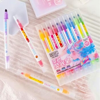 10 бр. Magic Color Changing Highlighter Pen Set Diary Scrapbook Painting DIY Making, Student Office Kawaii канцеларски материали