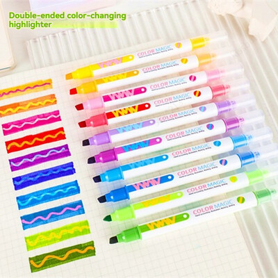 10pcs Double-Tip Magic Color Changing Highlighter Pen Set Diary Scrapbook Painting DIY Making,Student Office Kawaii Stationery