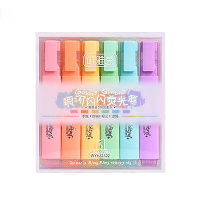 6 цвята метален хайлайтър Super Flash Флуоресцентна писалка Метален блясък хайлайтър Маркери Водене на бележки Консумативи за дневник