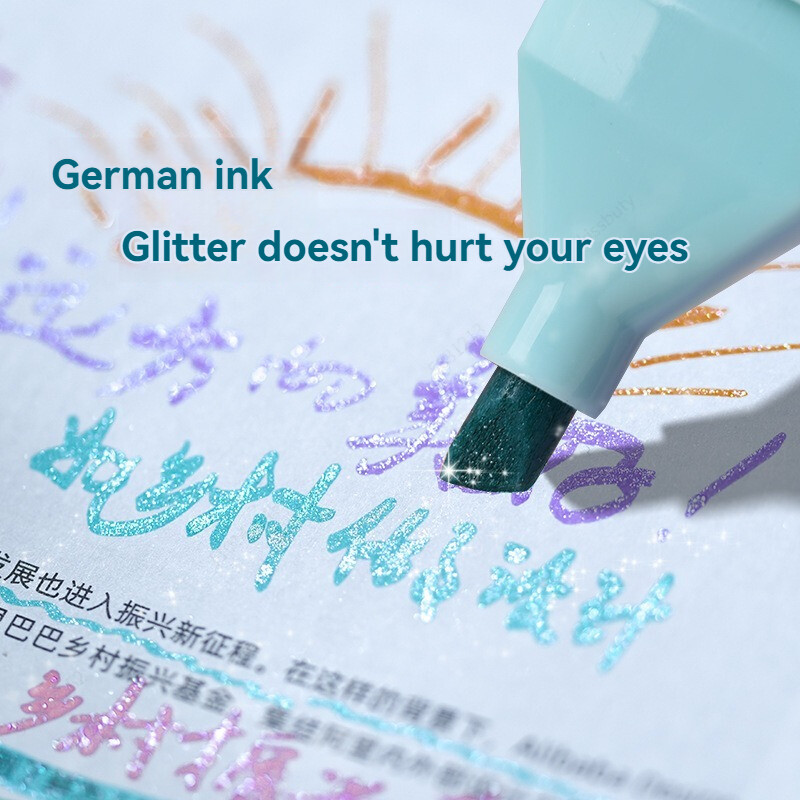 6 цвята метален хайлайтър Super Flash Флуоресцентна писалка Метален блясък хайлайтър Маркери Водене на бележки Консумативи за дневник