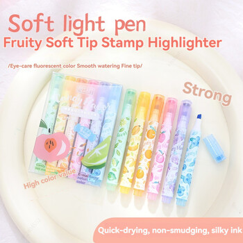 6Pcs Kawaii Stamp Highlighter Pen Сладък аромат Флуоресцентна рисунка Живопис Art Marker Pen Ученически пособия Корейски канцеларски материали