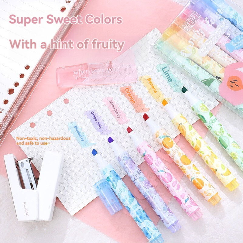 6 tk Kawaii templi esiletõstmise pliiats armas aroom, fluorestseeruv joonistus maalimine kunstimarker pliiats koolitarbed Korea kirjatarbed