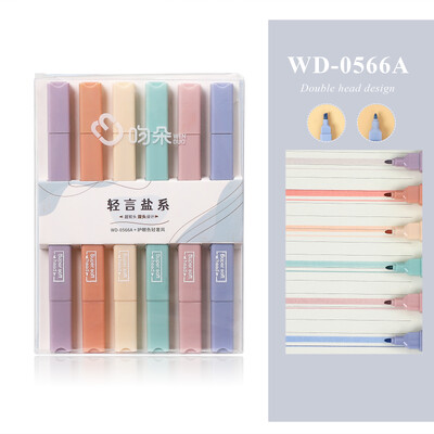 JIANWU 6 bucăți/set pix pentru evidențiere cu cap dublu cu vârf moale, culoare deschisă, kawaii, marker, stilou fluorescent, pentru album de album, articole de papetărie pentru pictură