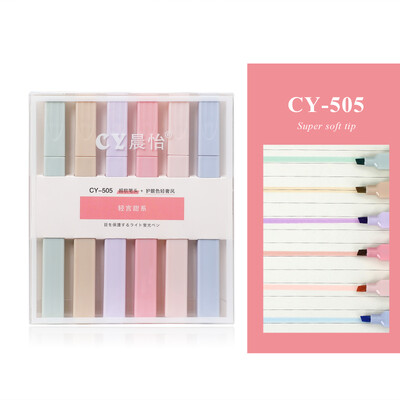 JIANWU 6 bucăți/set pix pentru evidențiere cu cap dublu cu vârf moale, culoare deschisă, kawaii, marker, stilou fluorescent, pentru album de album, articole de papetărie pentru pictură