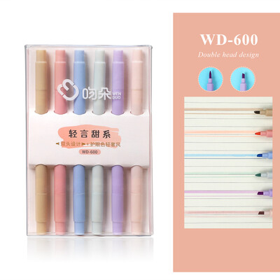 JIANWU 6 bucăți/set pix pentru evidențiere cu cap dublu cu vârf moale, culoare deschisă, kawaii, marker, stilou fluorescent, pentru album de album, articole de papetărie pentru pictură