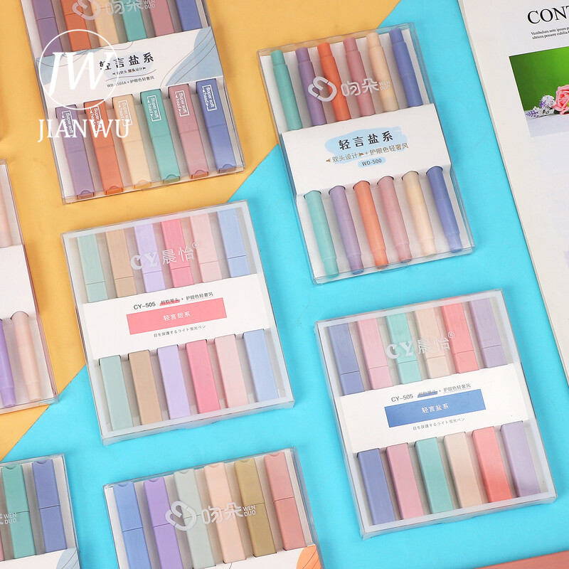 JIANWU 6 bucăți/set pix pentru evidențiere cu cap dublu cu vârf moale, culoare deschisă, kawaii, marker, stilou fluorescent, pentru album de album, articole de papetărie pentru pictură