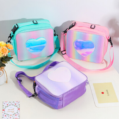 Children`s Cute Pink Heart Lunch Bag Large Capacity Insulated Lunch Bag Student School Office Bento Bag Portable Picnic Food Bag