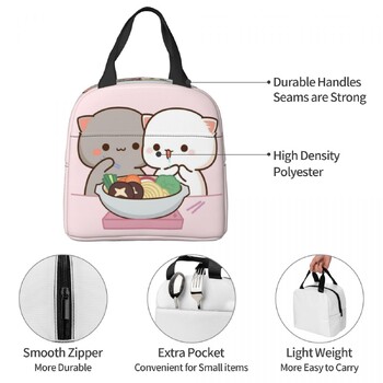 Γελοιογραφία Mochi Cat Peach And Goma Lunch Box Γυναικεία επαναχρησιμοποιήσιμη στεγανή ψύξη θερμομονωμένη τροφή Παιδική τσάντα μεσημεριανού γεύματος Παιδιά σχολείου