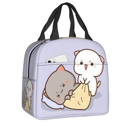 Crtani Mochi mačka breskva i goma kutija za ručak za žene koja se može ponovno koristiti, nepropusni hladnjak, termoizolirana torba za ručak za hranu, djeca školarci
