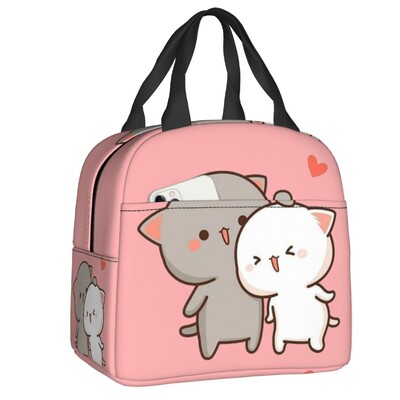 Crtani Mochi mačka breskva i goma kutija za ručak za žene koja se može ponovno koristiti, nepropusni hladnjak, termoizolirana torba za ručak za hranu, djeca školarci