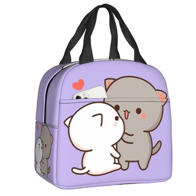 Crtani Mochi mačka breskva i goma kutija za ručak za žene koja se može ponovno koristiti, nepropusni hladnjak, termoizolirana torba za ručak za hranu, djeca školarci
