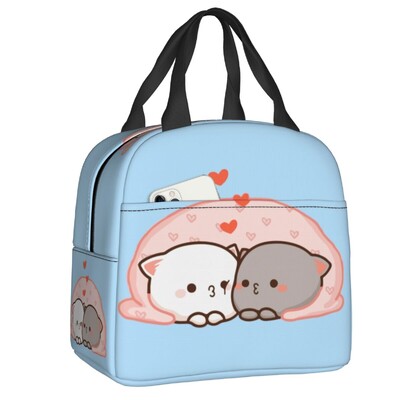 Crtani Mochi mačka breskva i goma kutija za ručak za žene koja se može ponovno koristiti, nepropusni hladnjak, termoizolirana torba za ručak za hranu, djeca školarci