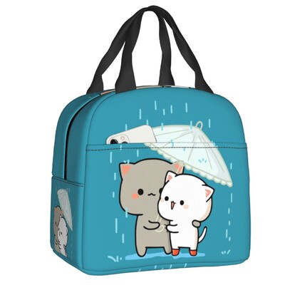 Crtani Mochi mačka breskva i goma kutija za ručak za žene koja se može ponovno koristiti, nepropusni hladnjak, termoizolirana torba za ručak za hranu, djeca školarci