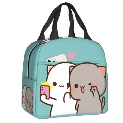 Crtani Mochi mačka breskva i goma kutija za ručak za žene koja se može ponovno koristiti, nepropusni hladnjak, termoizolirana torba za ručak za hranu, djeca školarci