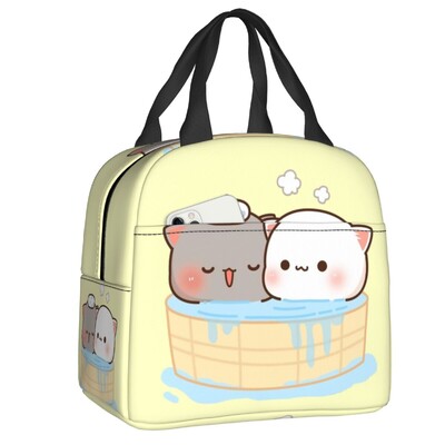 Crtani Mochi mačka breskva i goma kutija za ručak za žene koja se može ponovno koristiti, nepropusni hladnjak, termoizolirana torba za ručak za hranu, djeca školarci