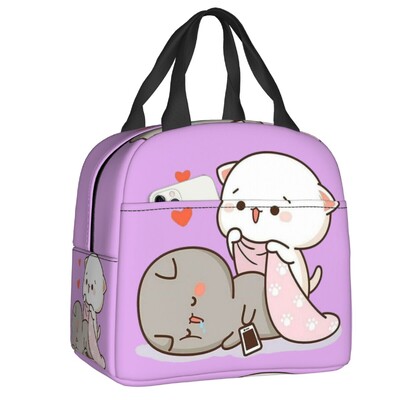 Crtani Mochi mačka breskva i goma kutija za ručak za žene koja se može ponovno koristiti, nepropusni hladnjak, termoizolirana torba za ručak za hranu, djeca školarci