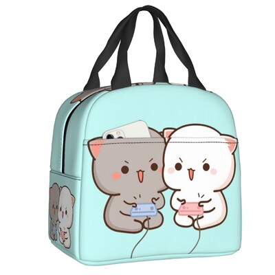 Crtani Mochi mačka breskva i goma kutija za ručak za žene koja se može ponovno koristiti, nepropusni hladnjak, termoizolirana torba za ručak za hranu, djeca školarci