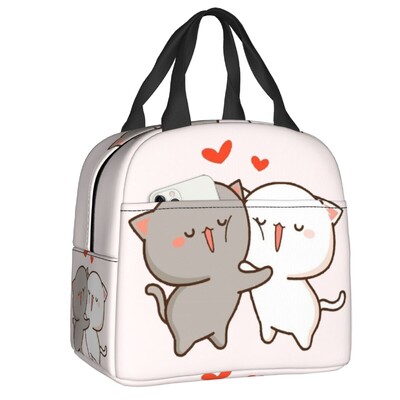 Crtani Mochi mačka breskva i goma kutija za ručak za žene koja se može ponovno koristiti, nepropusni hladnjak, termoizolirana torba za ručak za hranu, djeca školarci