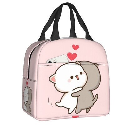Crtani Mochi mačka breskva i goma kutija za ručak za žene koja se može ponovno koristiti, nepropusni hladnjak, termoizolirana torba za ručak za hranu, djeca školarci