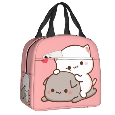 Crtani Mochi mačka breskva i goma kutija za ručak za žene koja se može ponovno koristiti, nepropusni hladnjak, termoizolirana torba za ručak za hranu, djeca školarci