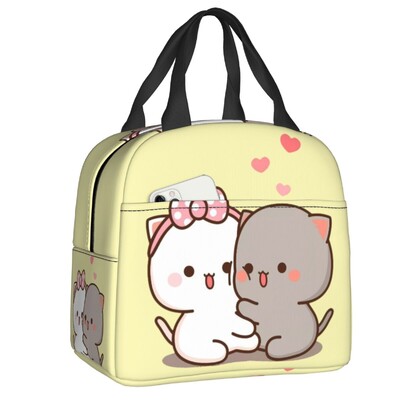 Crtani Mochi mačka breskva i goma kutija za ručak za žene koja se može ponovno koristiti, nepropusni hladnjak, termoizolirana torba za ručak za hranu, djeca školarci