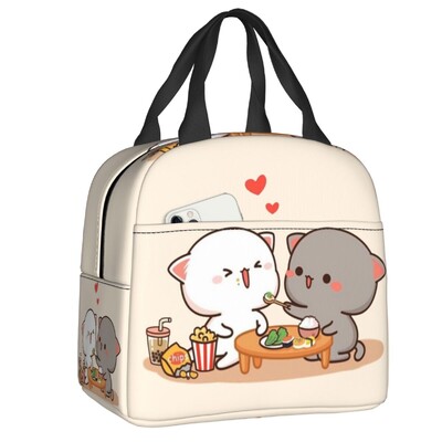 Crtani Mochi mačka breskva i goma kutija za ručak za žene koja se može ponovno koristiti, nepropusni hladnjak, termoizolirana torba za ručak za hranu, djeca školarci
