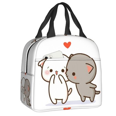 Crtani Mochi mačka breskva i goma kutija za ručak za žene koja se može ponovno koristiti, nepropusni hladnjak, termoizolirana torba za ručak za hranu, djeca školarci