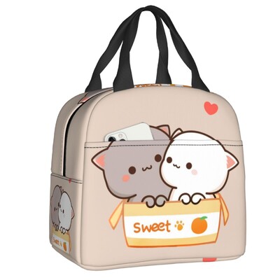 Crtani Mochi mačka breskva i goma kutija za ručak za žene koja se može ponovno koristiti, nepropusni hladnjak, termoizolirana torba za ručak za hranu, djeca školarci