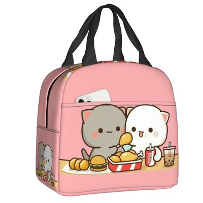 Crtani Mochi mačka breskva i goma kutija za ručak za žene koja se može ponovno koristiti, nepropusni hladnjak, termoizolirana torba za ručak za hranu, djeca školarci