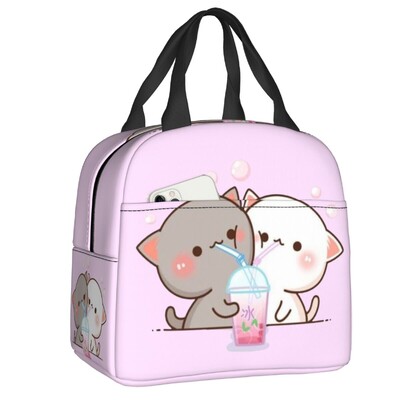 Crtani Mochi mačka breskva i goma kutija za ručak za žene koja se može ponovno koristiti, nepropusni hladnjak, termoizolirana torba za ručak za hranu, djeca školarci