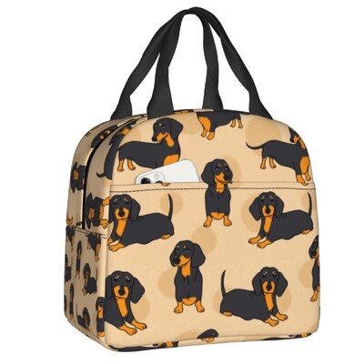Geantă de prânz izolată Dachshund pentru femei, bursuc, cârnați, răcitor termic pentru câine, geanta pentru prânz, copii, școlari