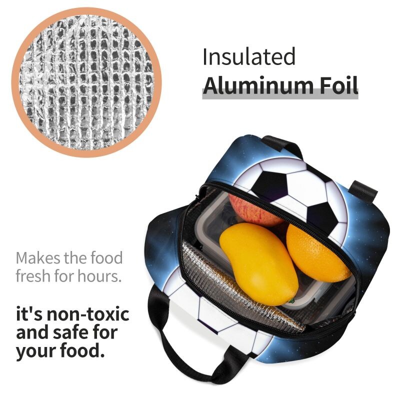 Prilagođena kutija za ručak s nogometnom loptom Hladnjak s nogometnim uzorkom Termalna torba za ručak s toplinskom izolacijom za hranu Višekratne torbe za piknik za školsku djecu