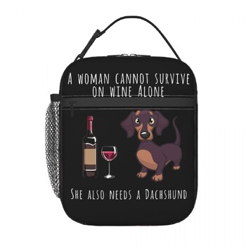 Προσαρμοσμένο Dachshund And Wine Funny τσάντα μεσημεριανού σκύλου Γυναικεία θερμομονωμένα κουτιά γεύματος για παιδιά Σχολείο